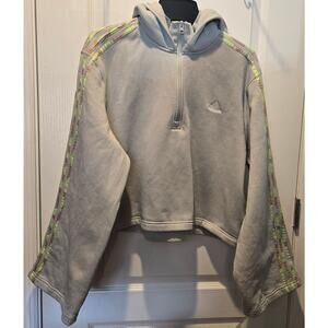 Adidas women crop hoodie sz XL  light green with green camo stripes wide sleeve